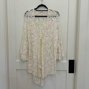Free People Cream Crochet Tie Front Cover Up XS/S